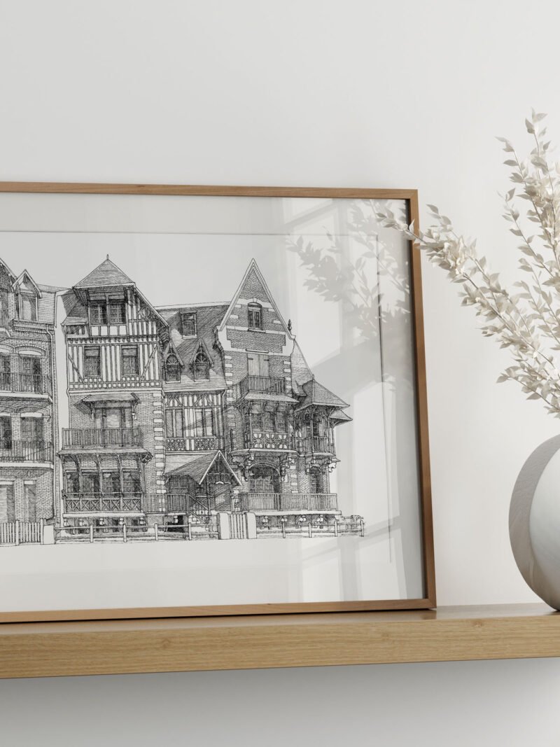 Illustration en sérigraphie de la villa La Fée des mers à Mers-les-Bains, architecture Belle Époque – Prulines