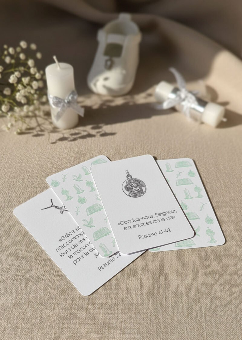 Cartes prière de baptême illustrées (Lot de 6)