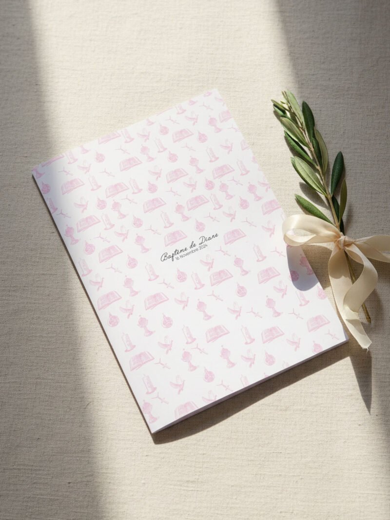 Couverture de livret de messe baptême personnalisée