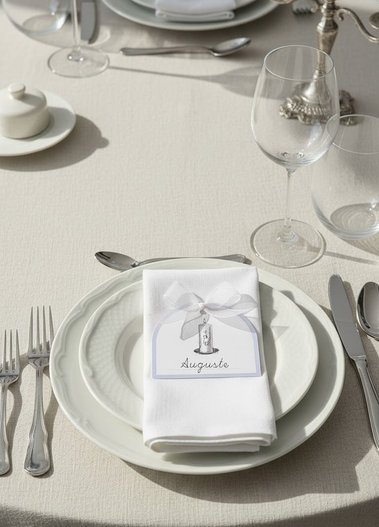 Marque-places illustrés sur table bapteme– couleur bleu